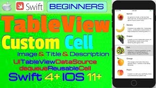 IOS 11 Swift 4 Tutorial  How To Create Custom Cell Tableview  with Image amp Text [upl. by Jat5]