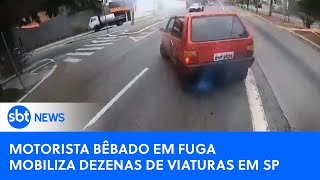 Motorista bêbado é preso pela polícia após tentar fuga cinematográfica com Fiat Uno em SP [upl. by Loesceke]