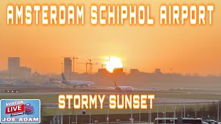 LIVE SUNSET STORMY at Amsterdam Schiphol Airport [upl. by Atekin295]