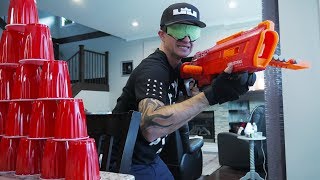 Nerf BLINDFOLD Challenge  Big Boy Toys [upl. by Adnirod760]