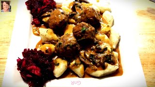 Klopsy Wieprzowo Wołowe z Kopytkami i BuraczkamiPork and Beef Meatballs with Kopytka and Beetroot [upl. by Poore510]