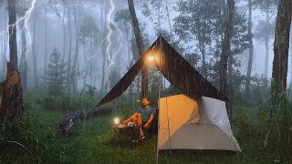 SOLO CAMPING LONG HEAVY RAIN AND THUNDERSTORM  HEAVY RAIN SOUNDS FOR SLEEPING  ASMR [upl. by Claudelle]