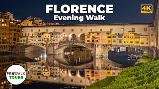 Florence Italy Evening Walk  4K UHD 60fps  with Captions [upl. by Yelwah]