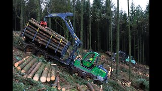 2 abatteuses et 3 porteurs John Deere sur la même coupe [upl. by Alric]