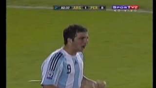 World Cup Qualifiers 2010  Argentina 2  1 Peru Higuain Palermo Goals 111009 [upl. by Aniroz]