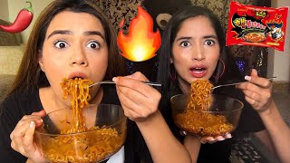 SPICY RAMEN NOODLES CHALLENGE WITH MY SISTER🌶🔥 [upl. by Edrick]