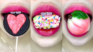 asmr SPRINKLE ICE CREAM MELON PEACH RICE CAKE OREO COLOR ICE eating sounds [upl. by Pallaten]