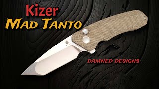 Kizer Mad Tanto Button Lock Design by Damned Designs Sweet Action Flipper [upl. by Salkin]