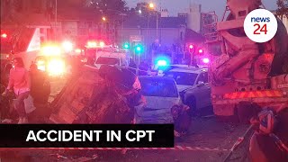 WATCH  Cement truck loses control on Cape Town road injuring at least 10 and causing power outage [upl. by Enillebyam625]