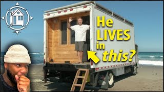 His secret beach house is inside a box truck Full Tour [upl. by Sasnett]