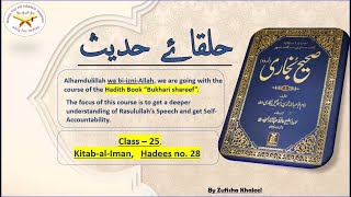 HalqaeHadees Class25 KitabalIman Hadees no 28 Baab20  Zufisha Khaleel Sahih Bukhari [upl. by Neik]