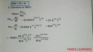 Comment calculer la productivité marginale LE TMST facteurs optimales Exercice 1Microéconomie [upl. by Oak12]