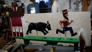 Humorous whirligig of a bull chasing a farmer With building tips and tricks [upl. by Maurise]