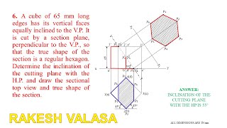 problem 6 sections of solids CUBE Solution in AutoCAD Engineering Drawing by NDBHATT [upl. by Barsky17]