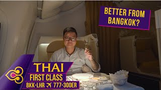 Thai Airways First Class 777300ER Review · Bangkok  London [upl. by Ihsoyim]