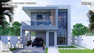 House Design  Simple House  7m x 9m 2 Storey  4 Bedrooms [upl. by Allit]