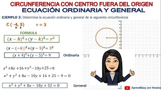 CIRCUNFERENCIA Centro Fuera del origen Ecuación Ordinaria y General FÁCIL 4 ejemplos [upl. by Lesley]