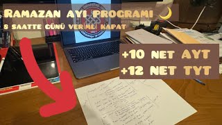 10 NET AYT RAMAZAN AYI PROGRAMI SAHURLU İFTARLI HERKESE UYGUN 12 NET TYT PROGRAMI yks2024 [upl. by Oika]