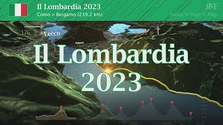 Il Lombardia  Tour of Lombardy 2023 Como  Bergamo course route profile animation [upl. by Telocin618]