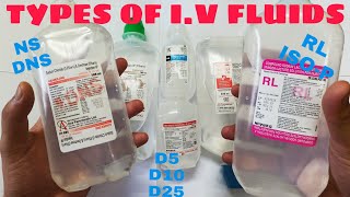 Types of IV fluids  NS  DNS  D5  D10  D25  RL  ISOLYTEP  Intravenous fluids [upl. by Geraint]