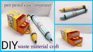 How to make pencil case with waste cardboard DIY Organizer best out of waste  box reuse craft [upl. by Kabab473]