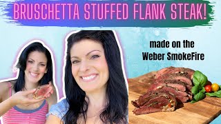 HOW TO GRILL FLANK STEAK  Bruschetta stuffed smoked flank steak  Smoked on the Weber SmokeFire [upl. by Lenes]