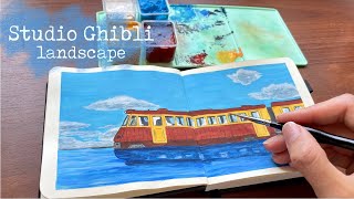 Spirited Away  painting the train with gouache  Studio Ghibli scene [upl. by Stringer]