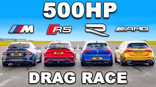 BMW M240i v AMG A45 v RS3 v Golf R TUNED DRAG RACE [upl. by Piotr]