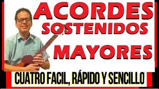 Tutorial de CUATRO Cómo tocar los ACORDES SOSTENIDOS MAYORES Fácil Rápido y Sencillo [upl. by Crespo]