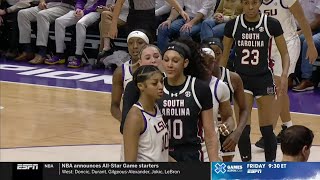 👀 Angel Reese Cardoso STARE DOWN Each Other After Blocked Shots 1 South Carolina vs 9 LSU Tigers [upl. by Wyatan]