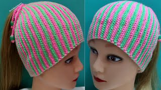 woolen cap design for girl  topi ka design  easy cap kaise banay örme şapkalar գլխարկ girls cap [upl. by Peppy]