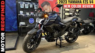 Finally New Yamaha FZS V4 2023 E20 Dark Matte Blue Color Review  Price amp Mileage [upl. by Chelsie]