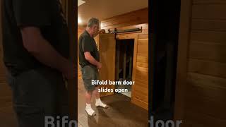 Bifold Barn Door Slides Open carpenter carpentry woodworking youtube youtubeshorts tips [upl. by Bornstein83]