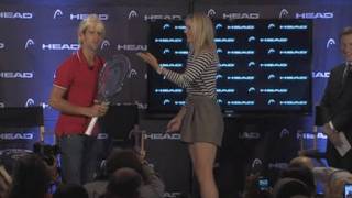 Djokovic dresses as Sharapova at press conference [upl. by Eelame823]