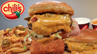 MUKBANG CHILLIS SAUCY CHEESEBURGER TEXAS CHEESE FRIES FRIED CHEESY MOZZARELA ASMR [upl. by Goldarina]