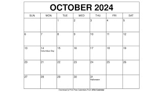 Free Printable October 2024 Calendar Templates With Holidays  Wiki Calendar [upl. by Jamison16]