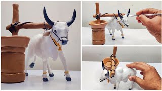 Clay Sculpting Bull Driven Ghani Sculpture  Clay modelling  Clay craft  Easy clay craft [upl. by Ecyoj]