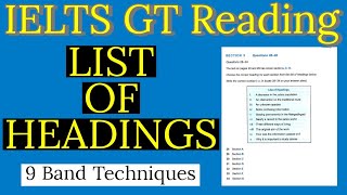 IELTS General Training Reading Tips  Knockout List of Headings  9 Band Tips and Tricks [upl. by Dulcine541]