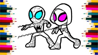 Spiderman and Gwen Stacy Coloring Pages by Pencils  The SpiderVerse  2 Versions of Spiderman [upl. by Kipper]