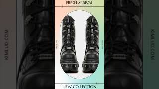 Retro Black man Women Ankle Boots Metal Decoration Thick Platform Punk Female Round Toe LaceUp C [upl. by Honor897]