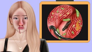 ASMR Remove Worm amp Leeches Infected Nose  Severely Injured Animation [upl. by Lenette43]