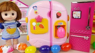 Baby Doll refrigerator and surprise eggs toys play [upl. by Ackley]