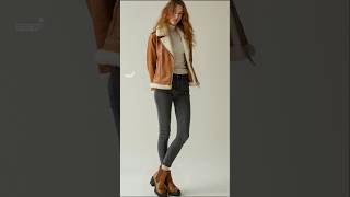 2024 Winter fashions  cropped leather aviator jacket styles outfits [upl. by Reywas63]