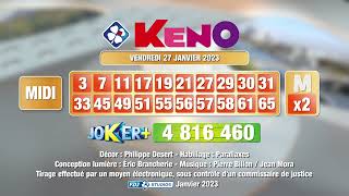 Tirage du midi Keno® du 27 janvier 2023  Résultat officiel  FDJ [upl. by Waldner]