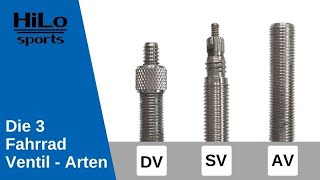 Fahrradventile Unterschiede  Die 3 Fahrradventil Arten  SV DV AV Ventile [upl. by Collimore]