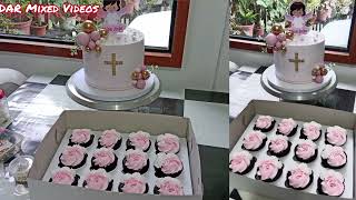 Christening cake and cupcakes frosting decorating [upl. by Aihsyla]