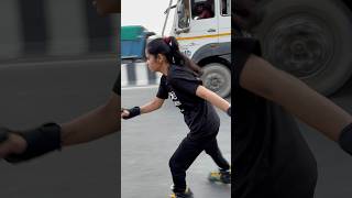 On road public reaction skating video girl is skating urban city speedskate worldskate crosss [upl. by Revkah]