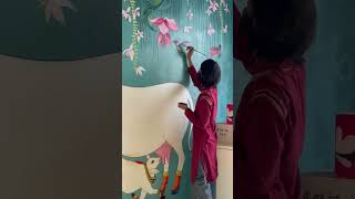 wall painting 😍 shortvideo art wallpainting wallpaper krishna art [upl. by Berlin855]