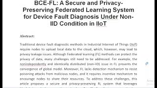 BCE FL A Secure and Privacy Preserving Federated Learning System for Device Fault Diagnosis Under No [upl. by Faucher]