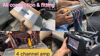 4 Channel Amplifier Complete Wiring Connection amp Fitting  Remote Wire Speaker Component sub Woofer [upl. by Jer777]